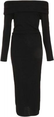 Quiz Ladies Black Ribbed Bardot Bodycon Midi Dress