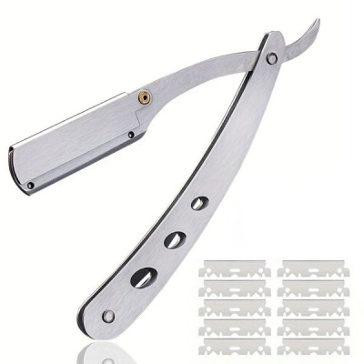 Stainless Steel Straight Razor Shaver Lineup with 10 Replacement A99Blades
