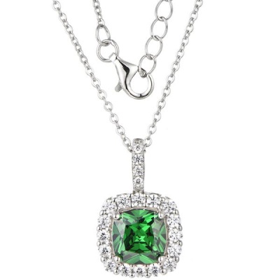 Photo of Kays Family Jewellers Emerald Cushion Cut Halo Pendant in 925 Sterling Silver