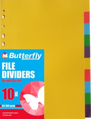 Photo of Butterfly A4 File Dividers Bright Board - 10 Tab