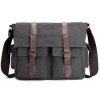 Vintage Military Canvas Messenger Crossbody Laptop Bag with Leather Trim Photo