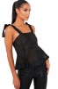 I Saw it First - Ladies Black Checked Tie Strap Peplum Blouse Photo
