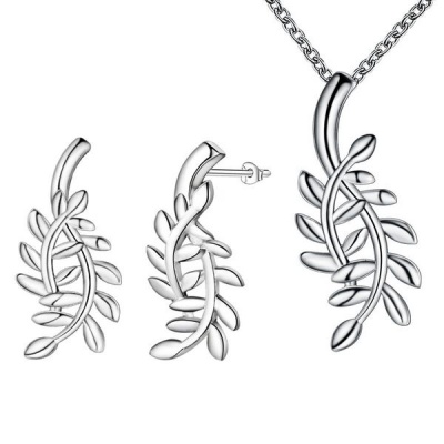 Photo of Lucky Silver Silver Designer Double Leaf Set Necklace and Earrings