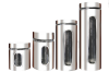 Decadent 4 Piece Glass Canister Set with Steel Finish and Long Bar Windows Photo