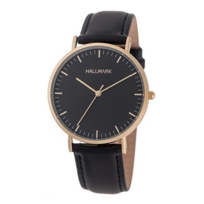 Hallmark Gents Leather Black Strap Black Dial Watch HL2040B