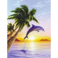 Diamond Painting DIY Kit Full Drill Round Dot Sunshine Dolphin Tree Sea