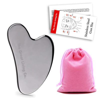 The Great Living Co Stainless Steel Gua Sha in Gift Bag Instructions Card Repairs Uplifts