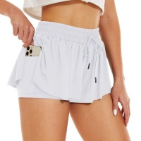 Flowy White Athletic Skort 2 in 1 for Gym Yoga Workout Running Tennis Skirt