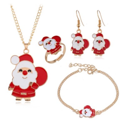 Christmas Necklace Bracelet Earring Ring Christmas Costume Jewelry Gift 4 Piece