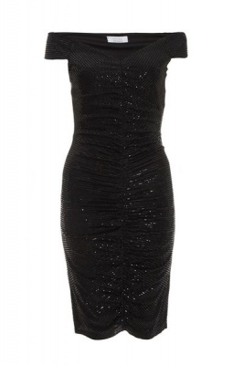 Quiz Ladies Black Sequin Bardot Midi Dress