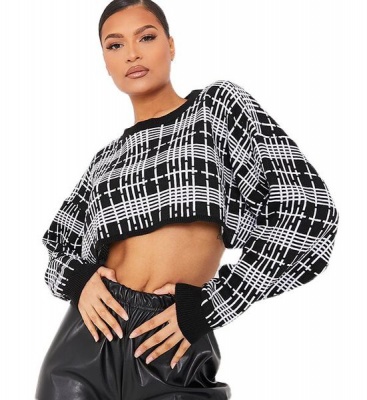 Photo of I Saw it First - Ladies Black Checked Boxy Cropped Jumper