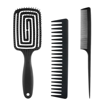 Photo of 3 Pieces Wet Dry Use Detangling Brush Hair Comb Set - Black