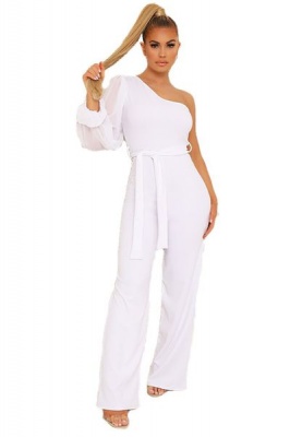 Photo of I Saw it First - Ladies White Mesh One Shoulder Wide Leg Jumpsuit