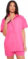I Saw it First Ladies Hot Pink Cotton Short Sleeve Shirt