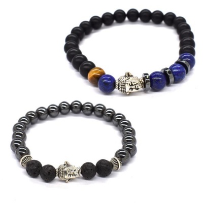 Photo of Androgyny 2-Pack Buddha Bead Bracelets With A Mix Of Natural Stones