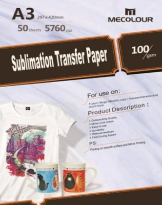 Photo of MECOLOUR TT1-HTPA3 Sublimation Heat Transfer Paper 100g 50 Sheets
