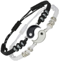 My Baguette Yin Yang Friendship or Couple Bracelet Set Adjustable Black And White