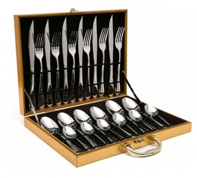 Photo of High Quality Stainless Steel 24 Piece Cutlery Set in a Golden Gift Box