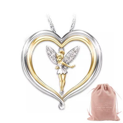 A Girl Can Dream A Girl Can Dream Super Cute Fairy On A Heart Two Tone Zircon Necklace