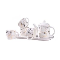 6 Piece Ceramic Marble Tea Set With Serving Tray