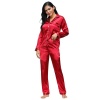 Edendiva's Wine Red Long Sleeve Silk Pajamas Set Two Piece Set Photo