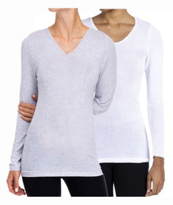 Photo of Camille Ladies Grey & White Long Sleeve Thermal Spencer 2 Pack