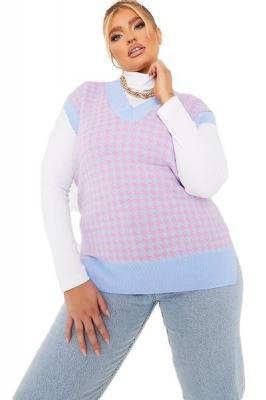 Photo of I Saw it First - Ladies Pink Plus Dogtooth Knitted Vest