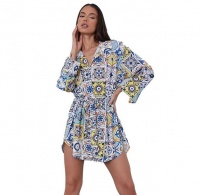 I Saw It First Ladies Blue Tile Print Belted Shirt Dress