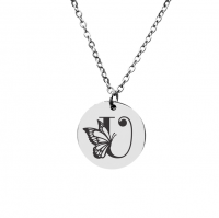 Stainless Steel Butterfly Initial U Necklace