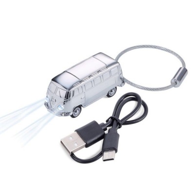Troika Torch Keyring VW 1962 T1 Bus with Mini Headlights USB Recharged