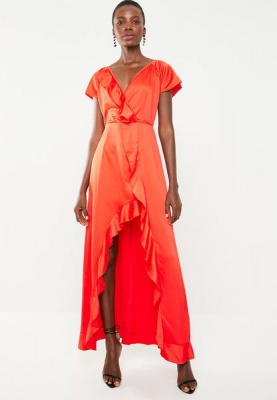 Photo of Women's Missguided V Plunge Frill Maxi Dress - Orange