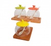 Cottonbox Glass Condiment Bowls with Coloured Lids on a Wooden Stand - Style 2 Photo