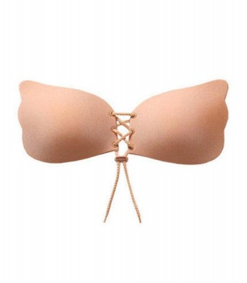 Photo of Beige D Cup Silicone Push Up Adhesive Invisible Backless and Strapless Bra