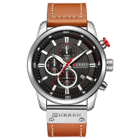 Curren Brown Leather Strap Mens Watch with Blue Dial