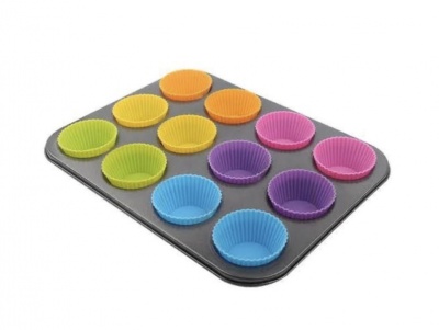Nonstick 12 Muffin Pan with Silicone Colourful Cups
