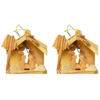 A Set of 2 Olive Wood Mini Nativity Stable Scene 2 Angels