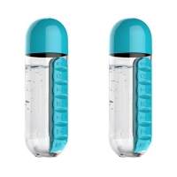 2 In 1 Water Bottles With Daily Pill Holders Blue Pack Of 2