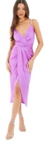 Quiz Ladies Purple Satin Wrap Midi Dress
