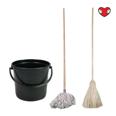 Wet Mop With Wooden Handle Grass Broom Sweeper and 5l Bucket with Handle