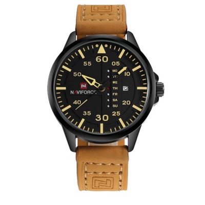 NAVIFORCE Nafivorce Brown leather strap with Black Dial Watch for Men