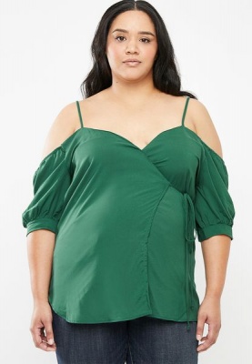 Photo of Women's STYLE REPUBLIC PLUS Cold Shoulder Blouse - Plus Size - Green