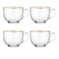 Borosilicate Glass Teacups with Gold Rim Oatmeal Cups Yogurt Bowl Set of 4
