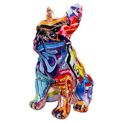 Resin Modern Graffiti French Bulldog Figurine Ornament 22cm
