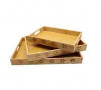 Pract Pack Bamboo Flower Serving Tray with 2 Handles Set of 3