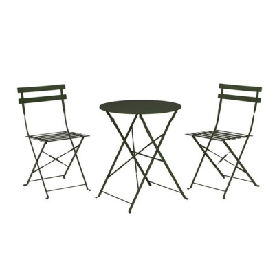 Eco Metal Bistro Chairs Table Set of 3 Foldable Design Taupe