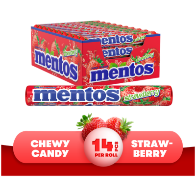 Mentos Chewy Sweet Candy Strawberry 14 piecess Roll Pack of 40