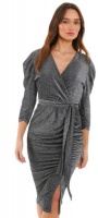 Quiz Ladies Grey Shimmer Ruched Midi Dress