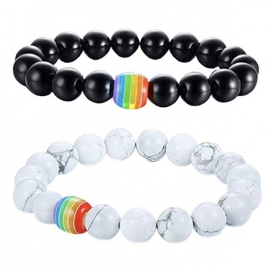 YoGo LGBT Rainbow Flag Ball Natural Stone Bead Couples Bracelets
