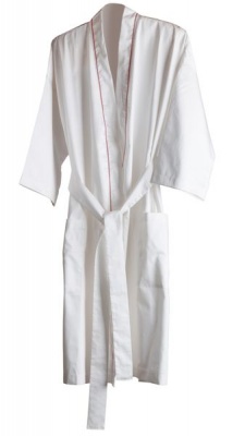 Photo of Linen Drawer Egyptian Cotton Bath Robe - White with Rose Satin Stitch
