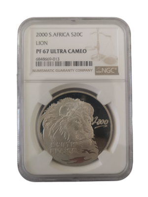2000 S Africa Proof Silver 1 Ounce Coin Big 5 Lion NGC Graded PF67 Proof